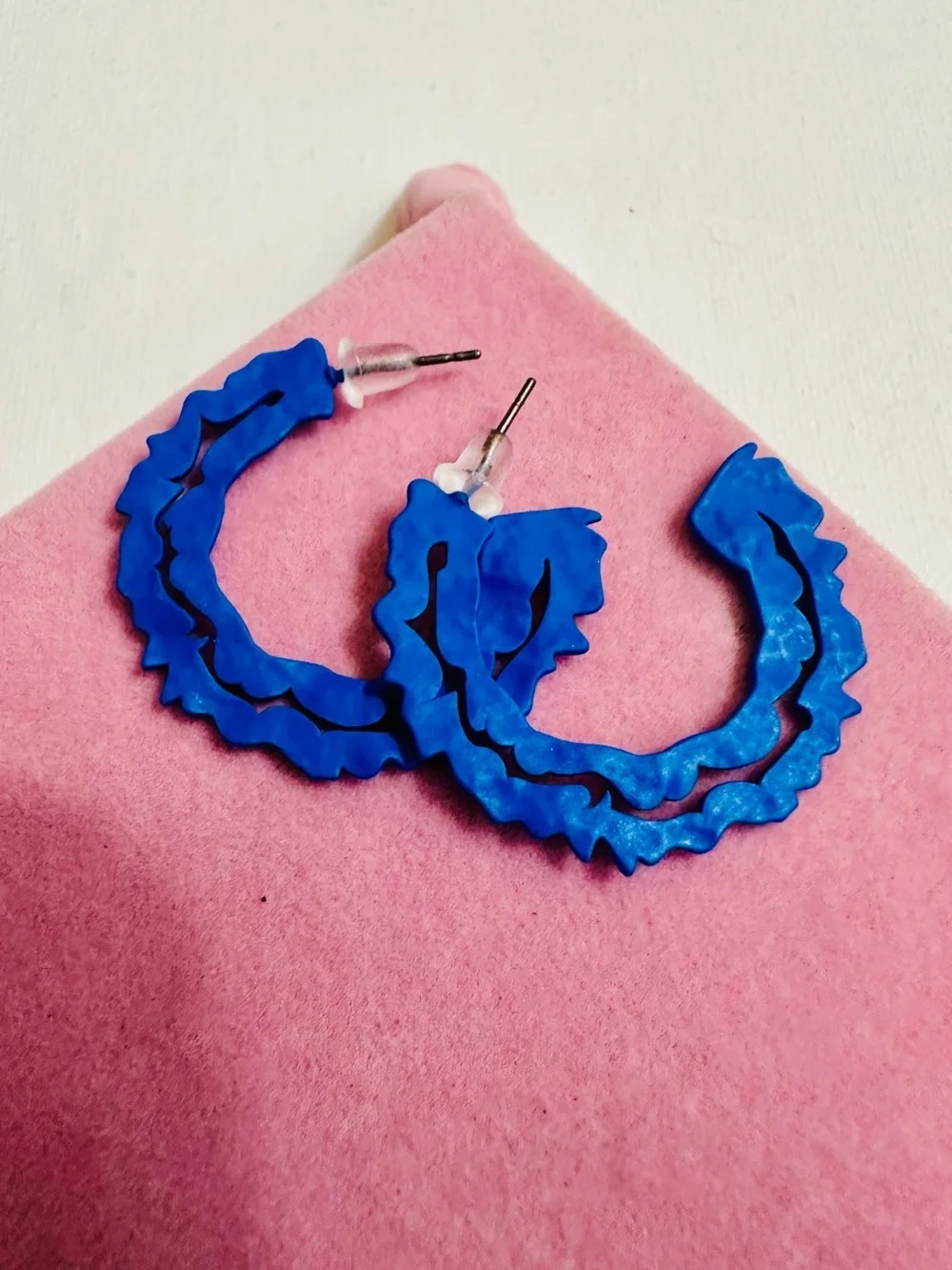 NWT Electric Blue Ruffle Hoop Earrings